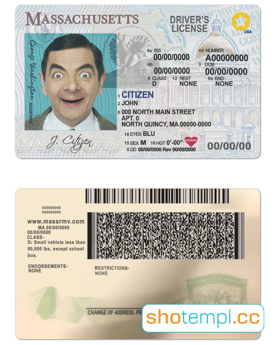 Massachusetts Driver License PSD Template V1